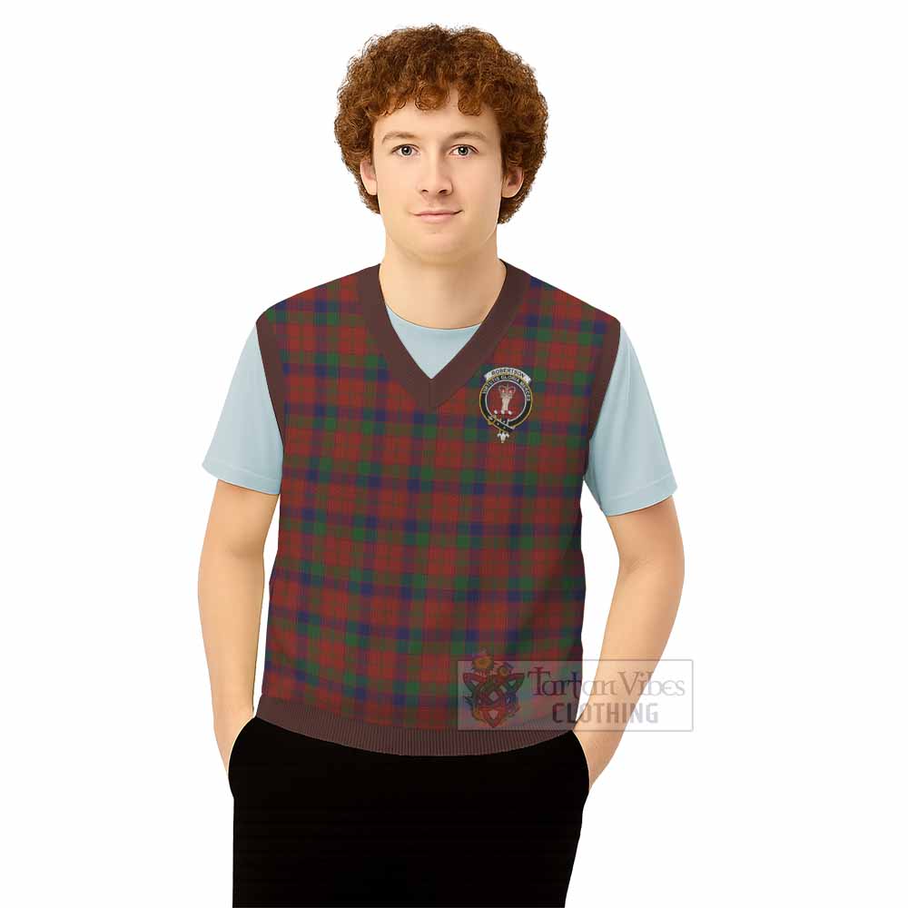 Robertson Tartan Knitted V-Neck Vest with Family Crest - Tartan Vibes Clothing