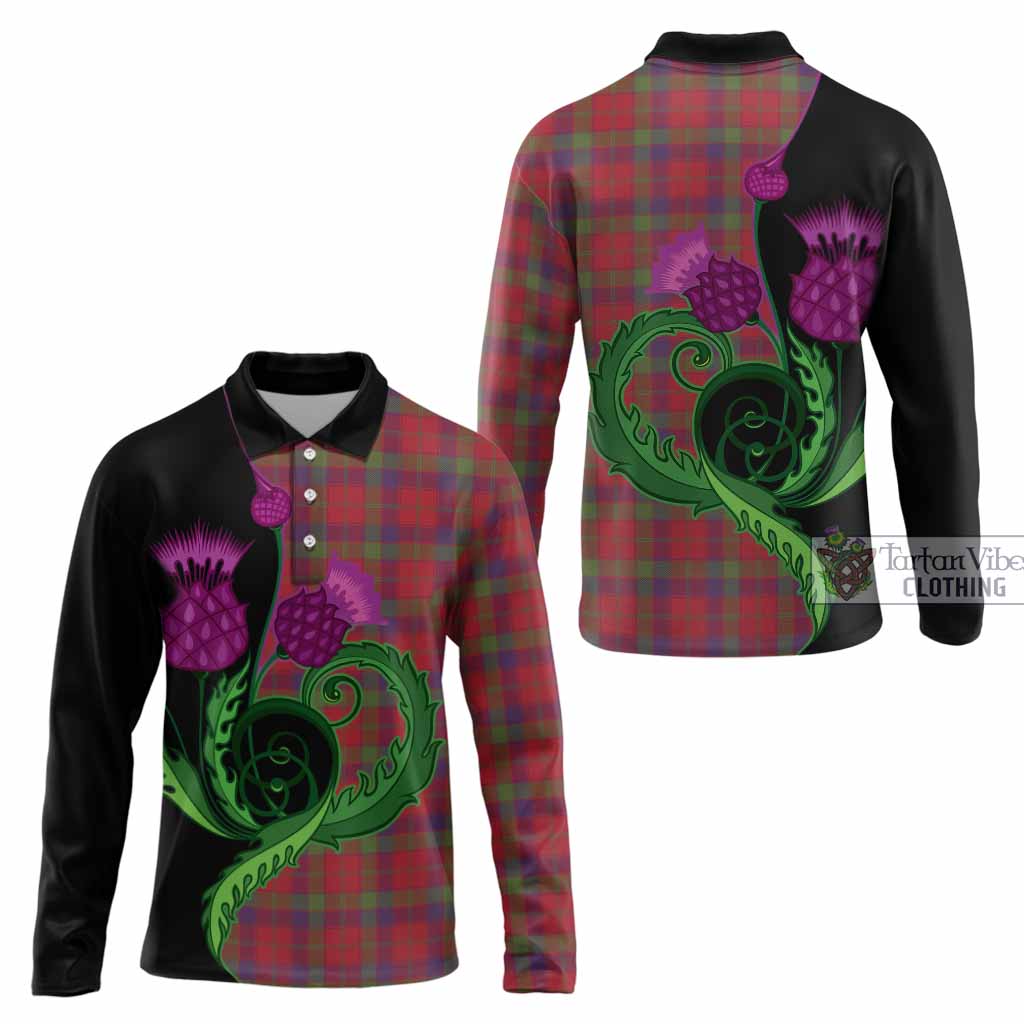 Robertson Tartan Long Sleeve Polo Shirt Traditional Scottish Thistle