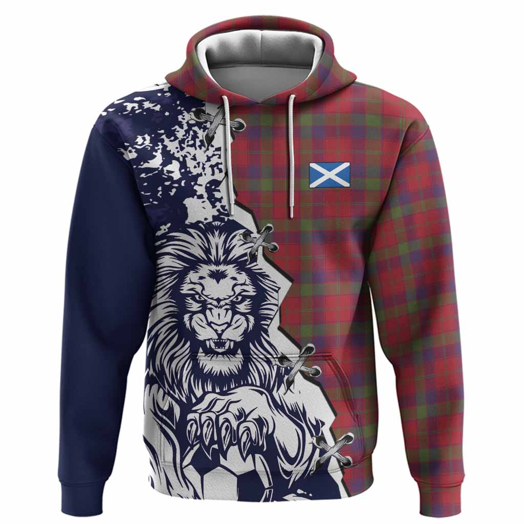 Robertson Tartan Scottish Hoodie Angry Lion With Soccer Ball Style