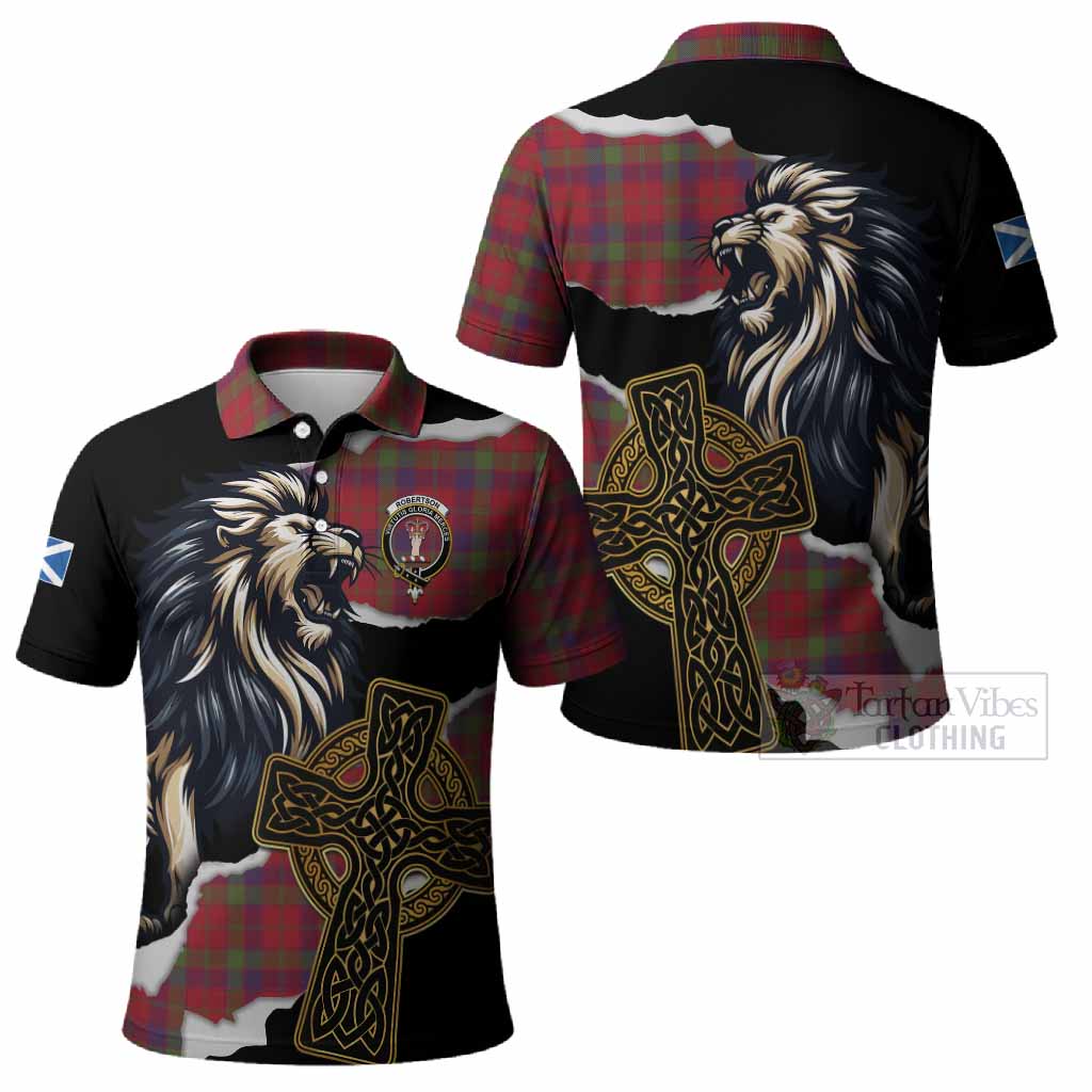 Robertson Tartan Scottish Polo Shirt Lion Celtic Heritage