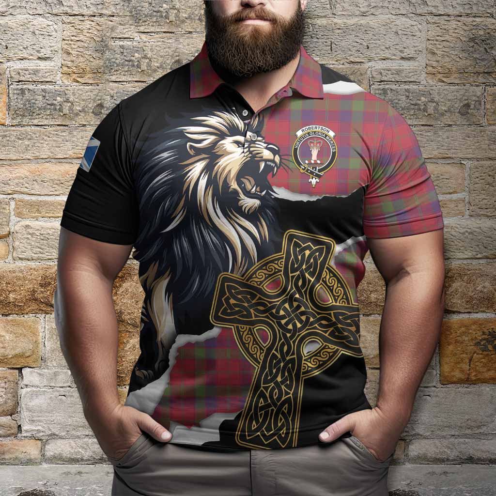 Robertson Tartan Scottish Polo Shirt Lion Celtic Heritage