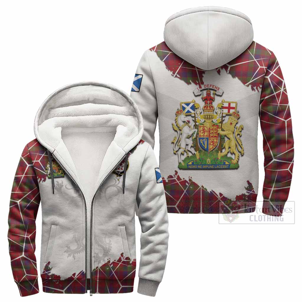 Robertson Tartan Sherpa Hoodie with Family Crest and Lion Rampant Grunge Style