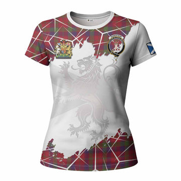 Robertson Tartan Women T shirt with Family Crest and Lion Rampant Grunge Style