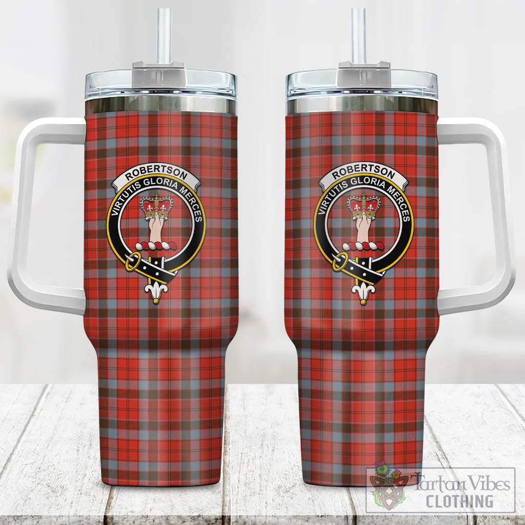Tartan Vibes Clothing Robertson Weathered Tartan and Family Crest Tumbler with Handle