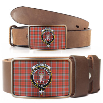 Robertson Weathered Tartan Belt Buckles with Family Crest