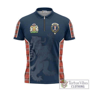 Robertson Weathered Tartan Zipper Polo Shirt with Family Crest and Lion Rampant Vibes Sport Style