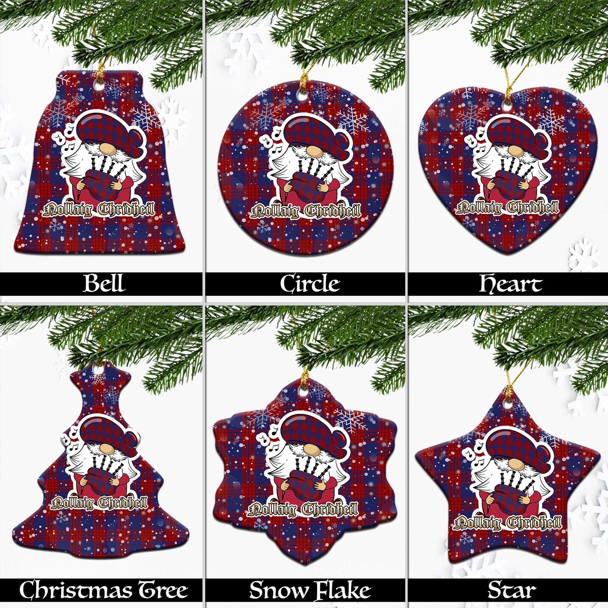Robinson Tartan Christmas Ceramic Ornaments with Scottish Gnome Playing Bagpipes Ceramic - Tartan Vibes Clothing