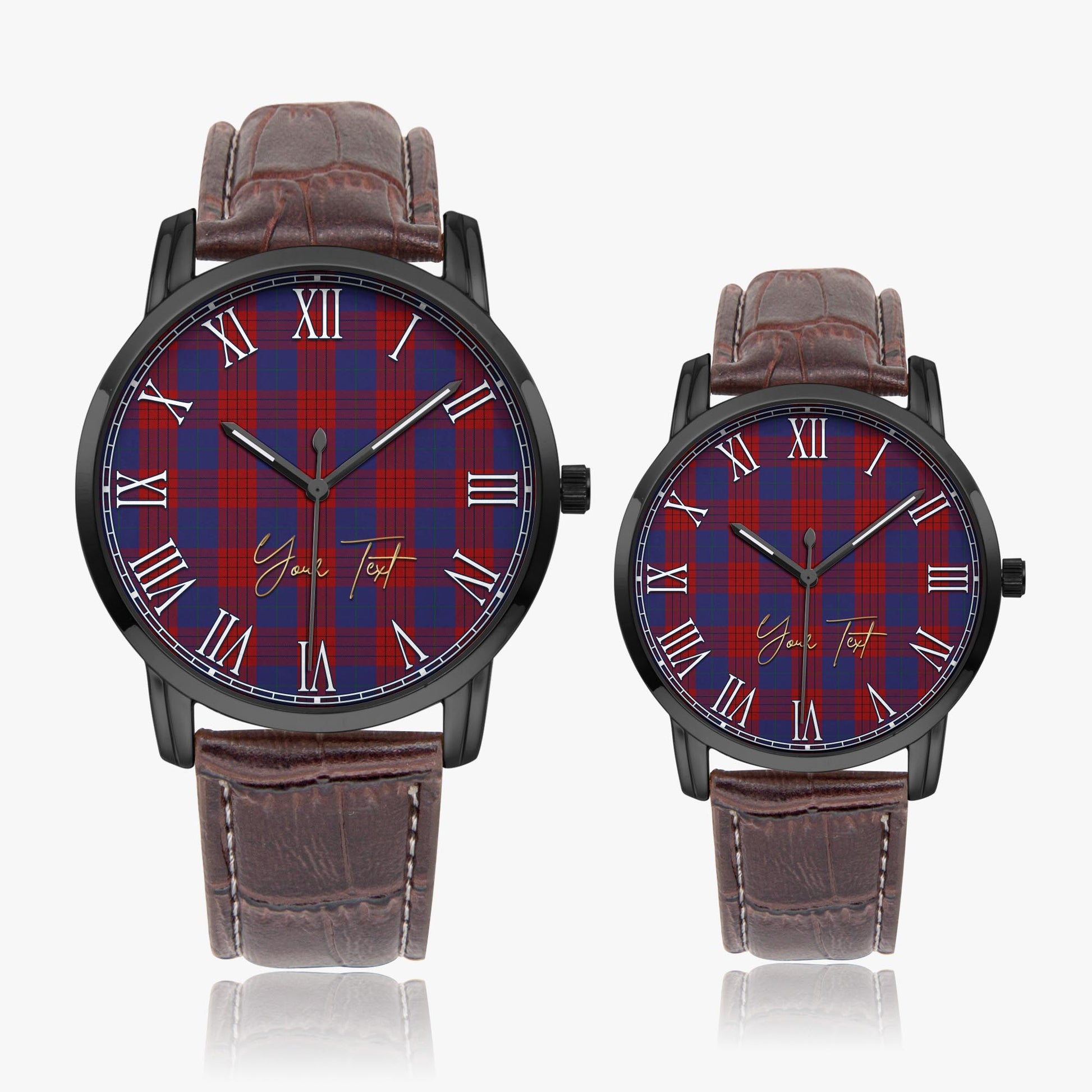 Robinson Tartan Personalized Your Text Leather Trap Quartz Watch Wide Type Black Case With Brown Leather Strap - Tartanvibesclothing