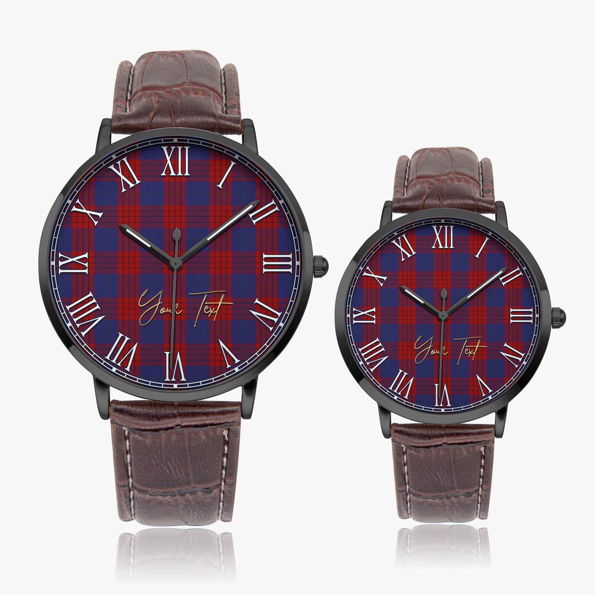 Robinson Tartan Personalized Your Text Leather Trap Quartz Watch Ultra Thin Black Case With Brown Leather Strap - Tartanvibesclothing