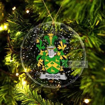 Robison Irish Clan Christmas Glass Ornament with Coat of Arms Transparent Glass Circle - 2D-tartanvibesclothing