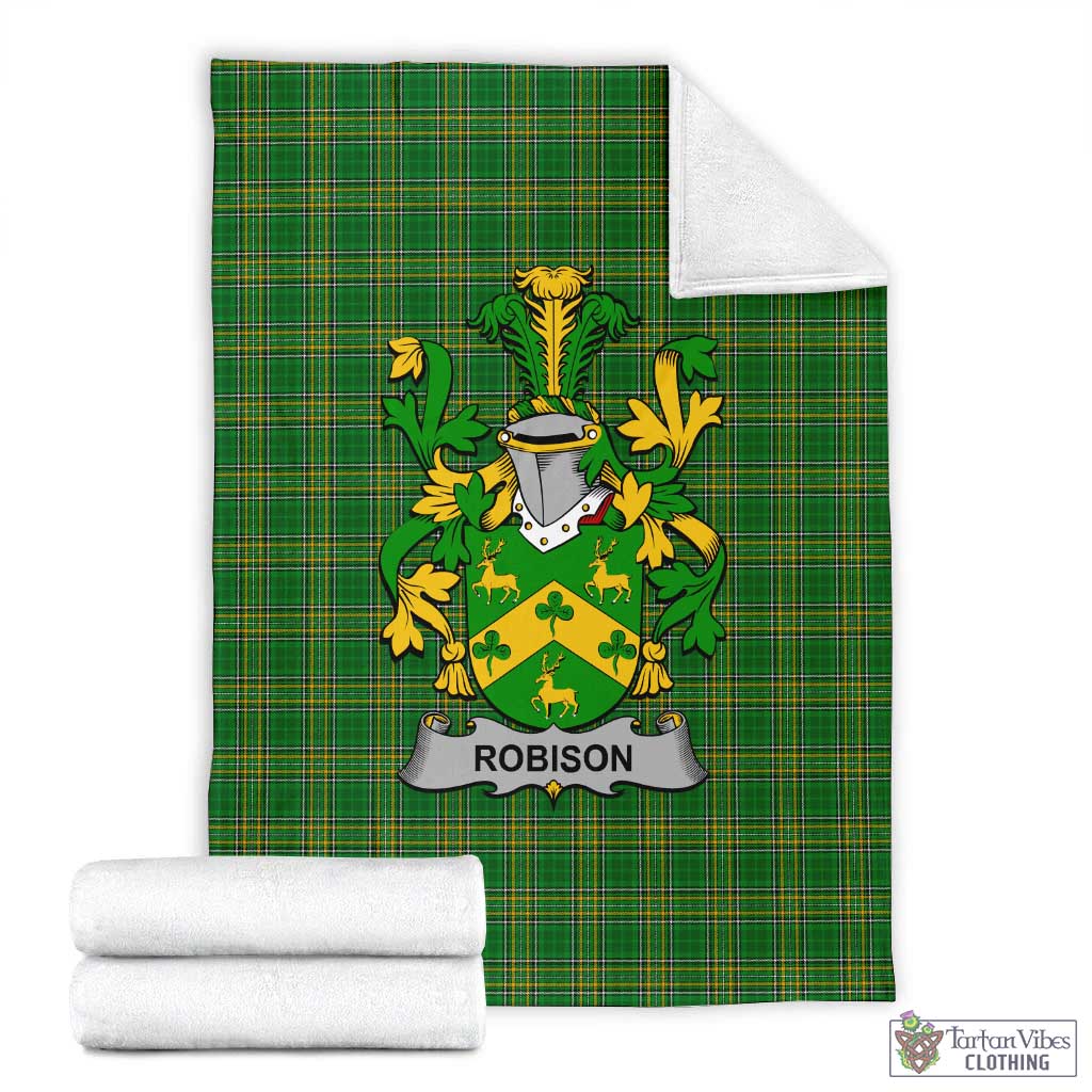 Tartan Vibes Clothing Robison Irish Clan Tartan Blanket with Coat of Arms