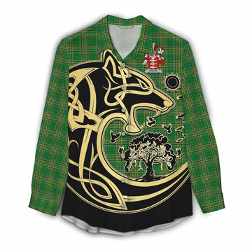 Roche Irish Tartan Women's Casual Shirt with Coat of Arms Celtic Wolf Style Female - Tartan Vibes Clothing