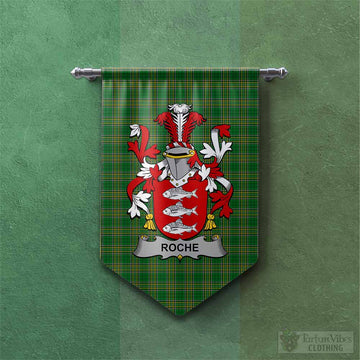Roche Irish Clan Tartan Gonfalon, Tartan Banner with Coat of Arms