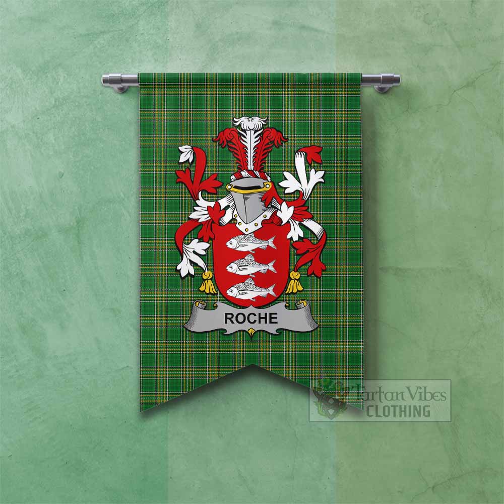 Roche Irish Clan Tartan Gonfalon, Tartan Banner with Coat of Arms Fishtail - Tartan Vibes Clothing