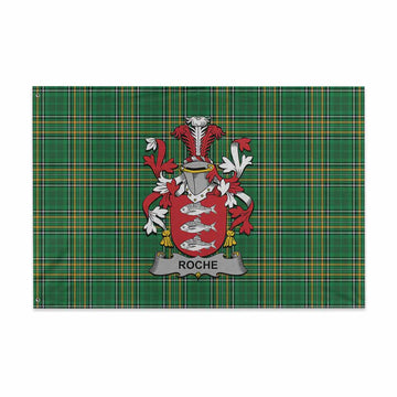 Roche Irish Clan Tartan House Flag with Coat of Arms