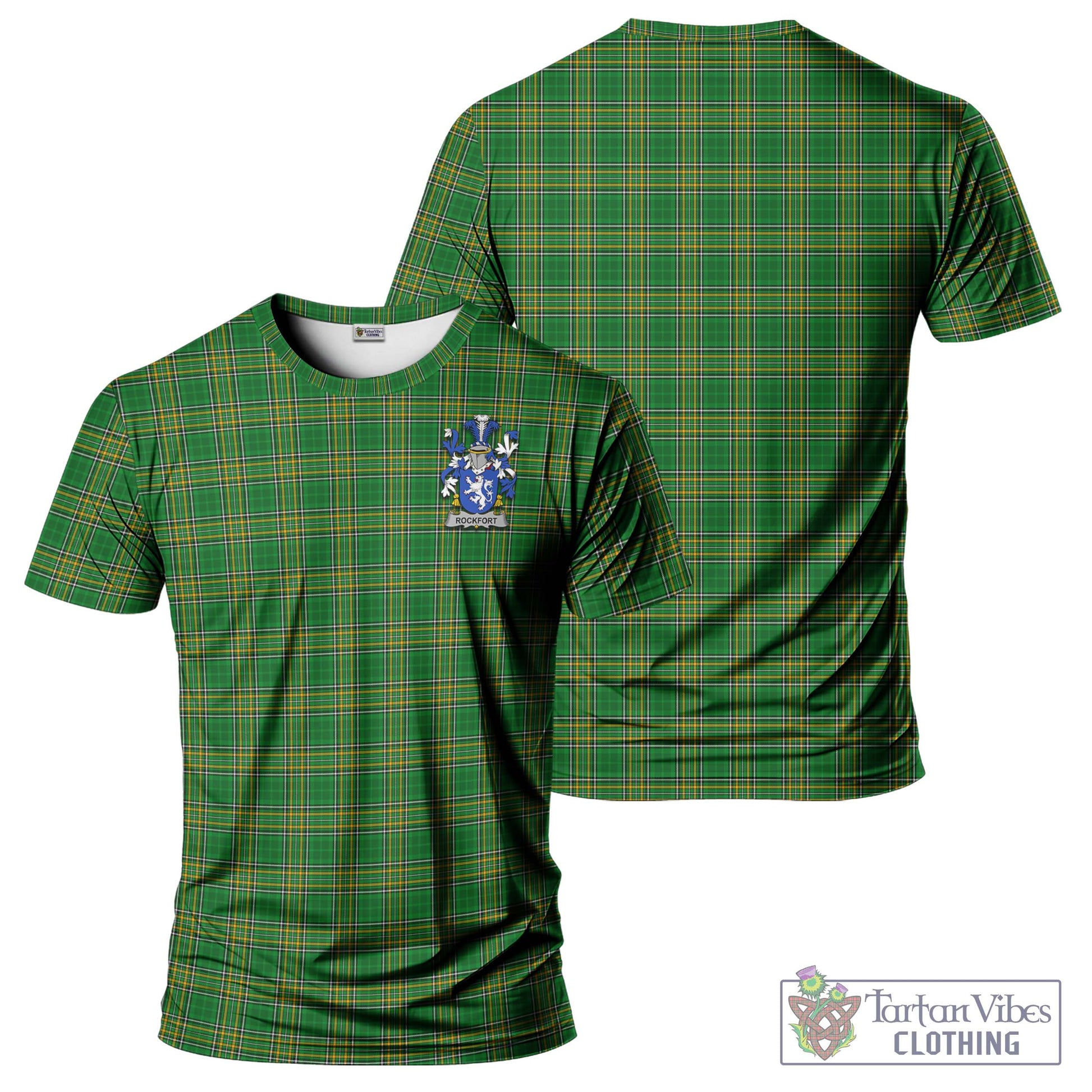 Tartan Vibes Clothing Rockfort Ireland Clan Tartan T-Shirt with Family Seal