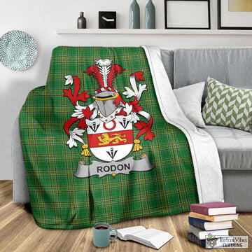 Tartan Vibes Clothing Rodon Irish Clan Tartan Blanket with Coat of Arms