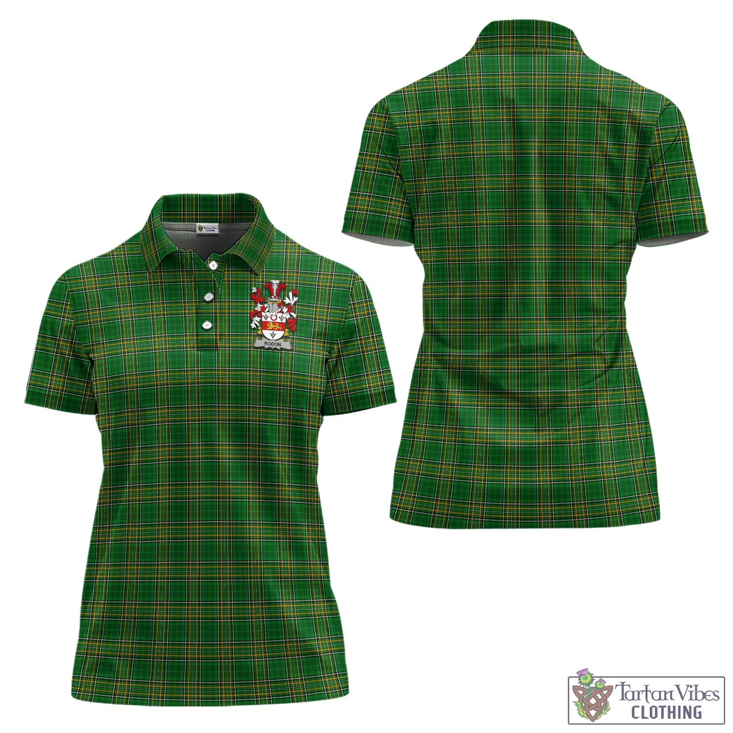 Tartan Vibes Clothing Rodon Ireland Clan Tartan Women's Polo Shirt with Coat of Arms