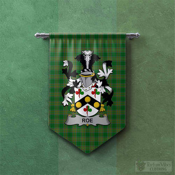 Roe Irish Clan Tartan Gonfalon, Tartan Banner with Coat of Arms