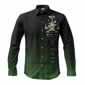 Tartan Vibes Clothing Roe Irish Clan Long Sleeve Button Shirt with Coat of Arms Erin Go Bragh Celtic Inspired