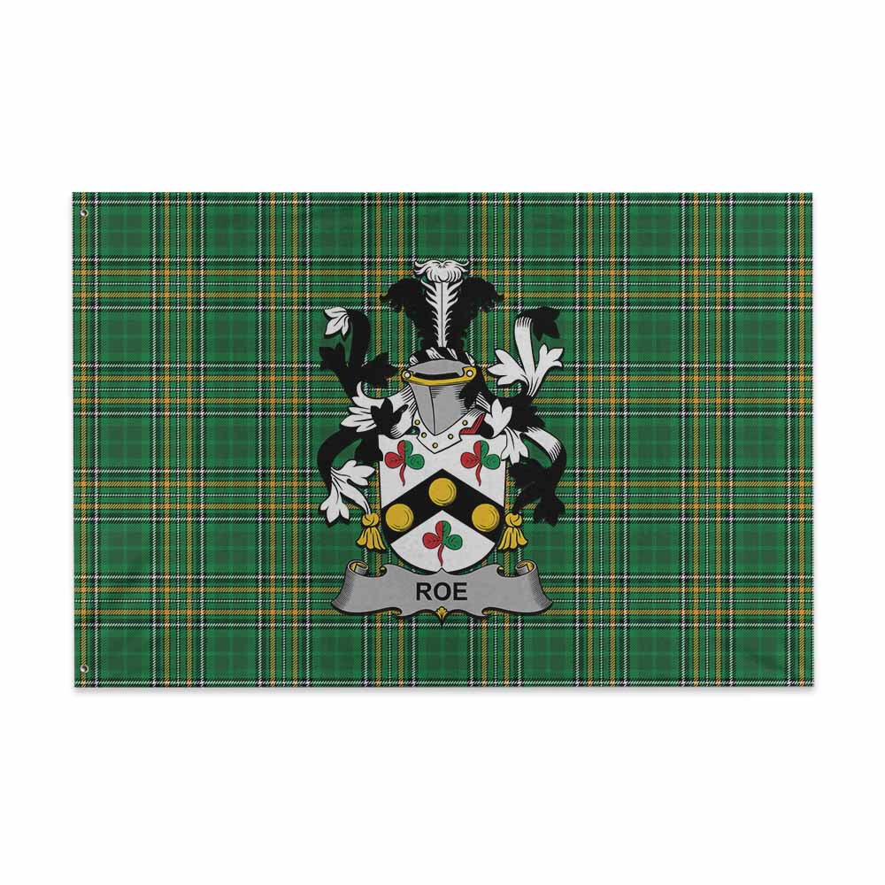 Tartan Vibes Clothing Roe Irish Clan Tartan House Flag with Coat of Arms
