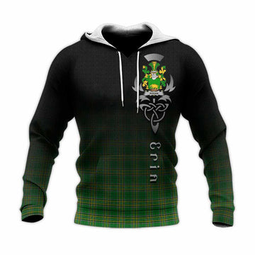 Tartan Vibes Clothing Rogan Irish Clan Knitted Hoodie with Coat of Arms Erin Go Bragh Celtic Inspired