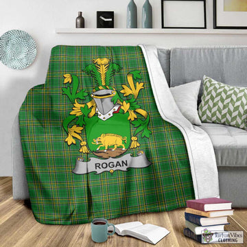Tartan Vibes Clothing Rogan Irish Clan Tartan Blanket with Coat of Arms