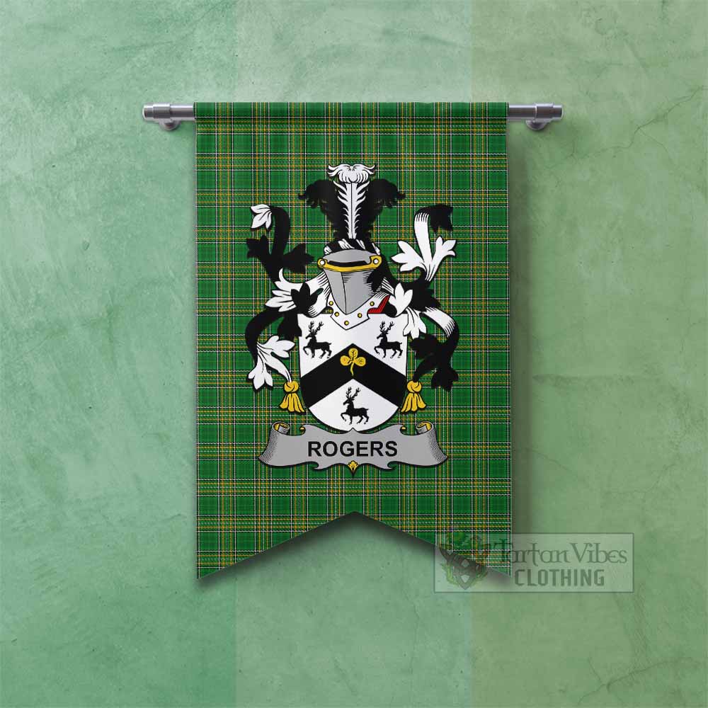 Tartan Vibes Clothing Rogers Irish Clan Tartan Gonfalon, Tartan Banner with Coat of Arms