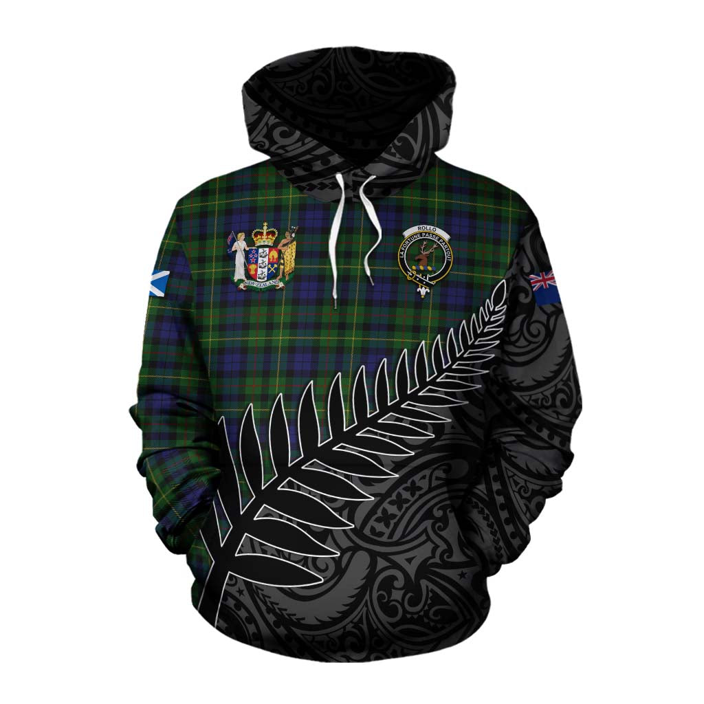 Tartan Vibes Clothing Rollo Crest Tartan Cotton Hoodie with New Zealand Silver Fern Half Style