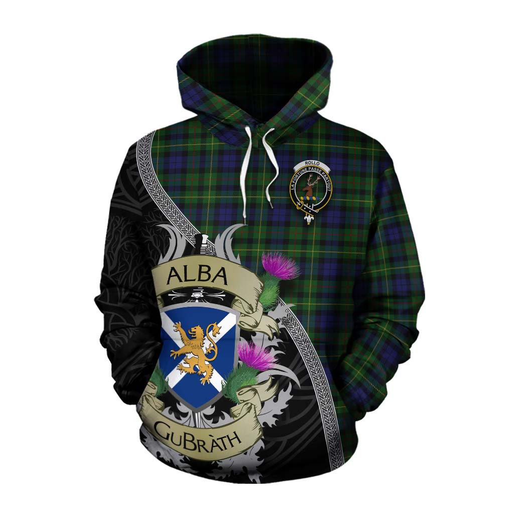 Tartan Vibes Clothing Rollo Tartan Family Crest Cotton Hoodie Lion Rampant Royal Thistle Shield Celtic Inspired