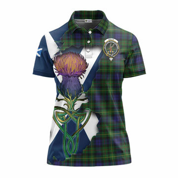 Rollo Tartan Family Crest Women's Polo Shirt Scottish Thistle Celtic Inspired