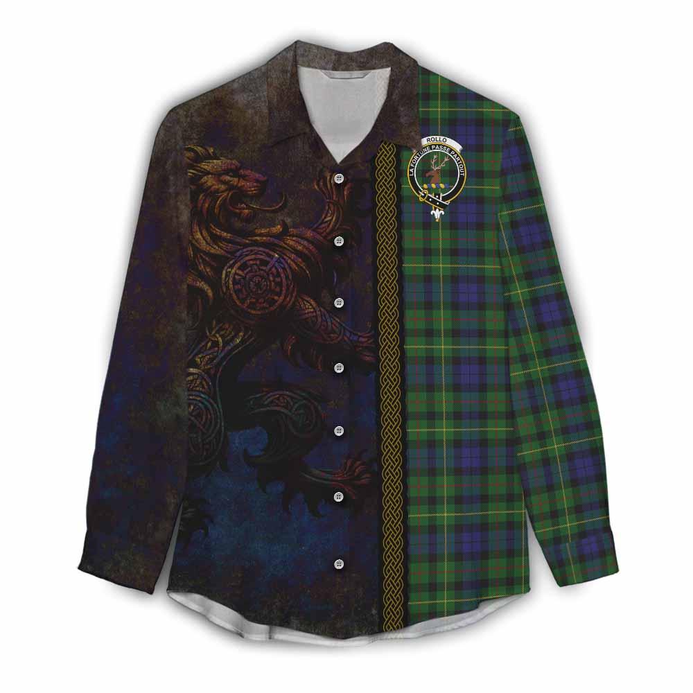 Tartan Vibes Clothing Rollo Tartan Family Crest Women's Casual Shirt Alba Gu Brath Be Brave Lion Ancient Style
