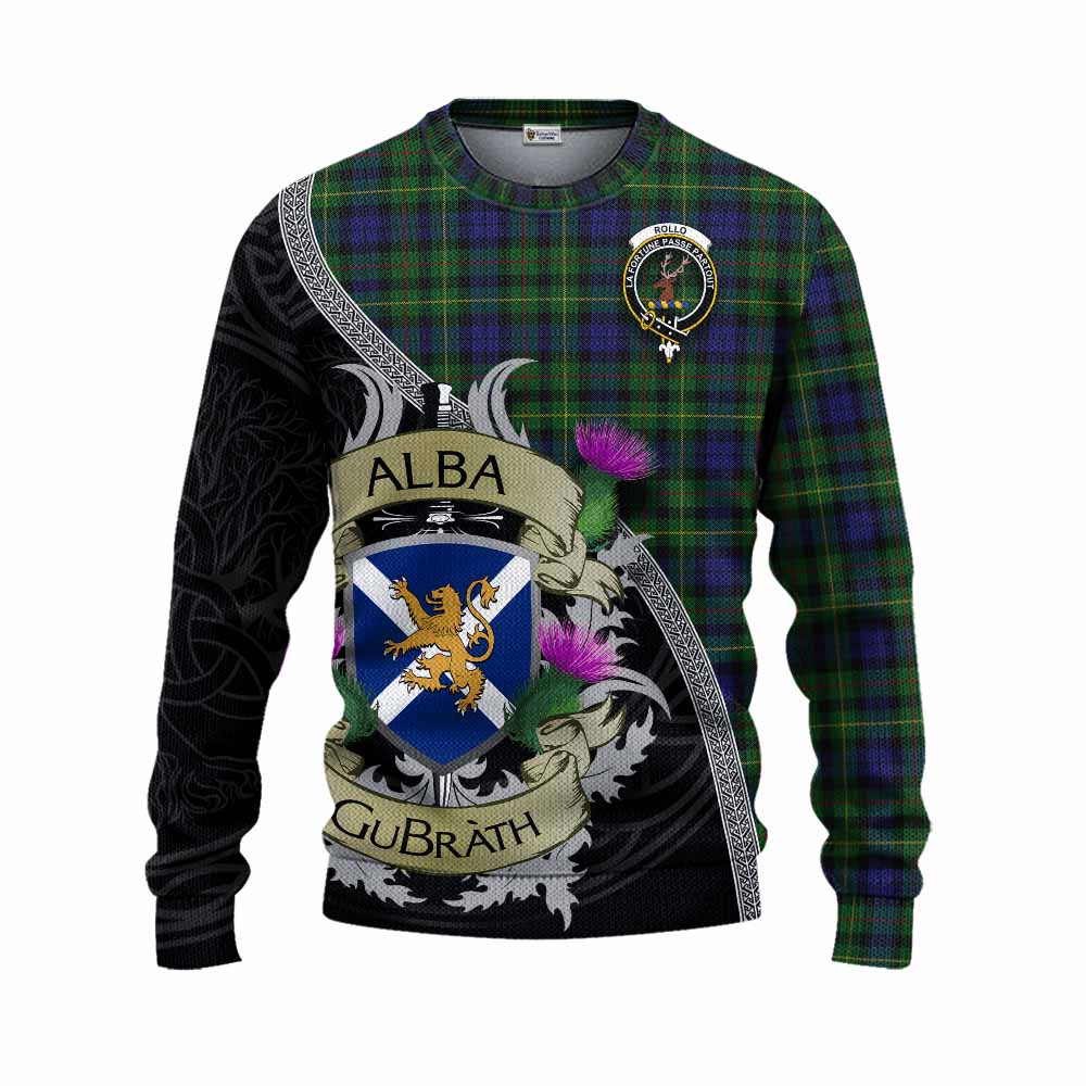 Tartan Vibes Clothing Rollo Tartan Family Crest Knitted Sweater Lion Rampant Royal Thistle Shield Celtic Inspired