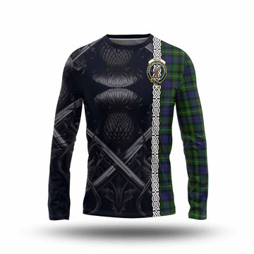 Rollo Tartan Long Sleeve T-Shirt with Family Crest Cross Sword Thistle Celtic Vibes