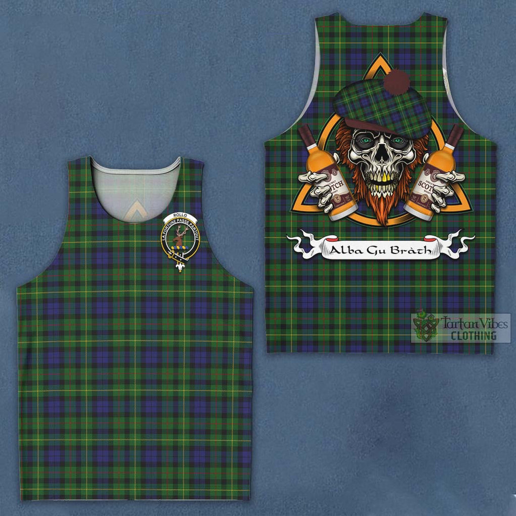 Tartan Vibes Clothing Rollo Tartan Men's Tank Top with Family Crest and Bearded Skull Holding Bottles of Whiskey