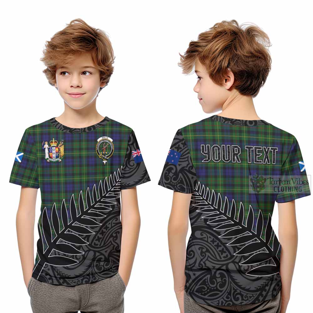 Tartan Vibes Clothing Rollo Crest Tartan Kid T-Shirt with New Zealand Silver Fern Half Style