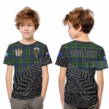 Tartan Vibes Clothing Rollo Crest Tartan Kid T-Shirt with New Zealand Silver Fern Half Style