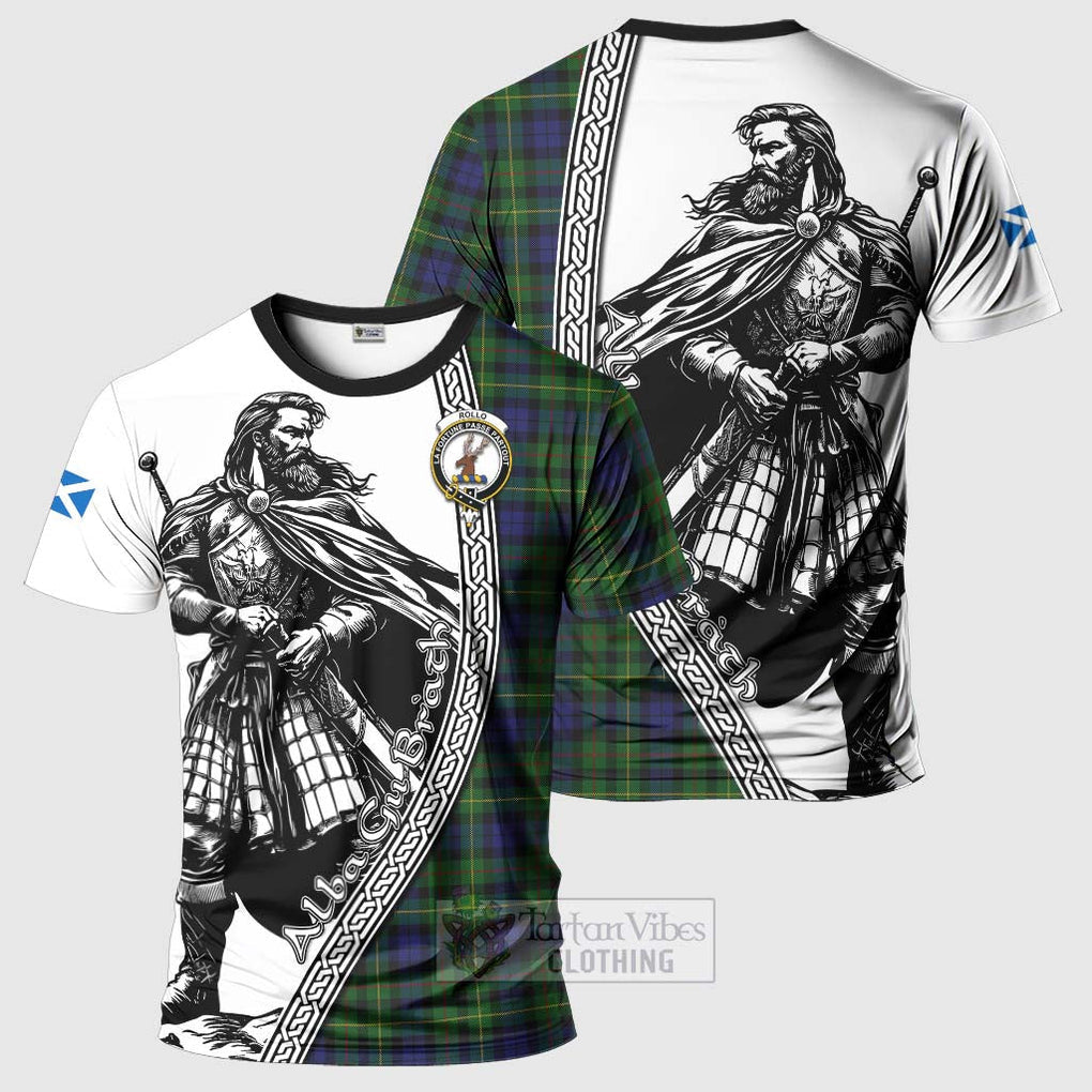Tartan Vibes Clothing Rollo Tartan Clan Crest T-Shirt with Highlander Warrior Celtic Style