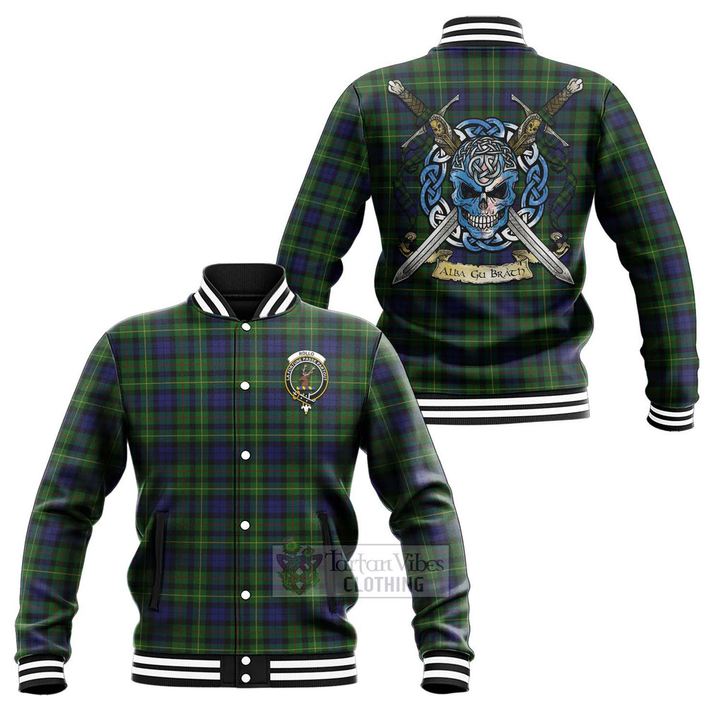 Tartan Vibes Clothing Rollo Tartan Baseball Jacket with Family Crest Celtic Skull Style