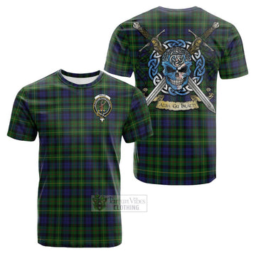Tartan Vibes Clothing Rollo Tartan Cotton T-shirt with Family Crest Celtic Skull Style
