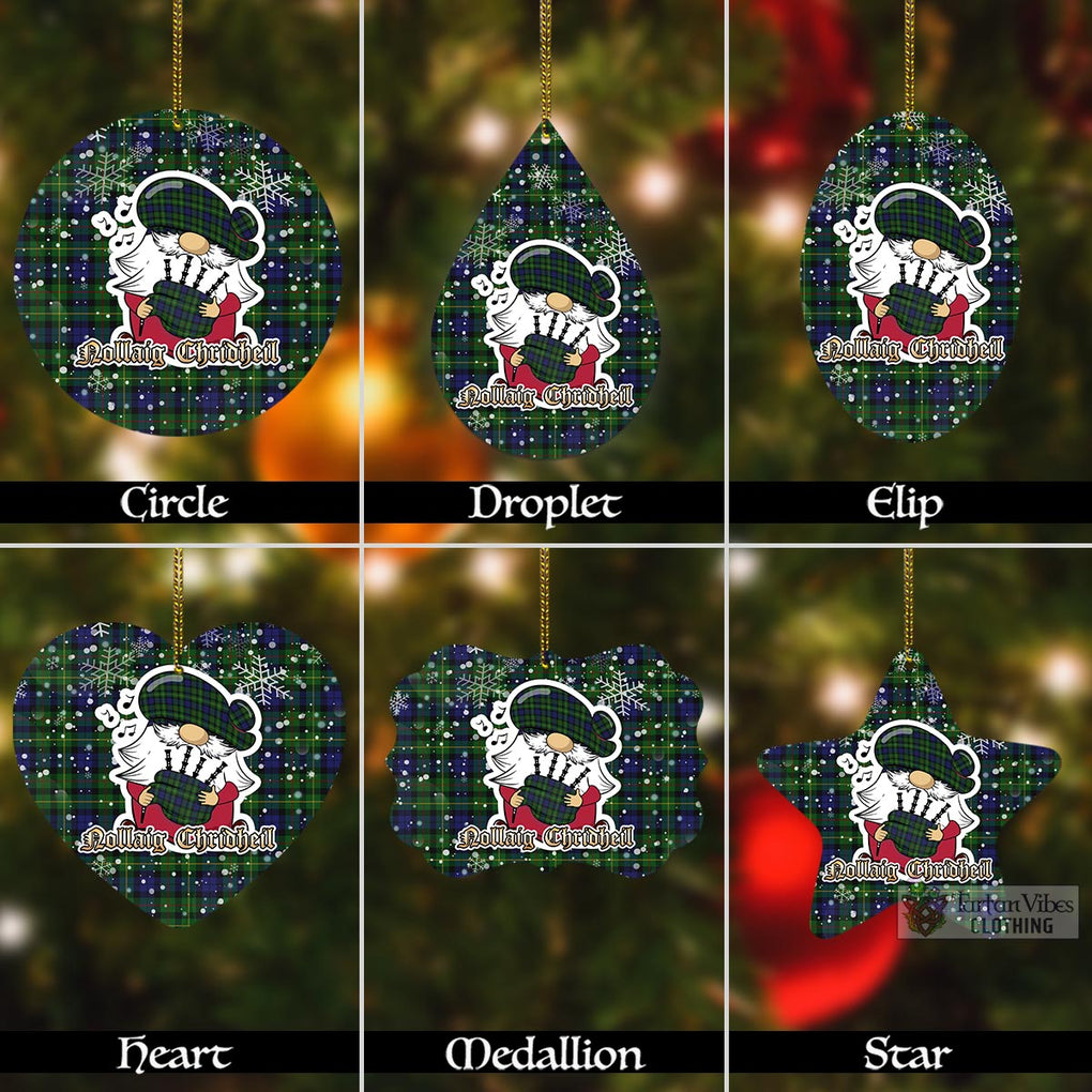Rollo Tartan Christmas Aluminium Ornament with Scottish Gnome Playing Bagpipes Aluminium - Tartan Vibes Clothing