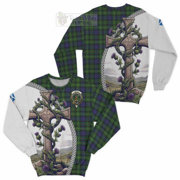 Tartan Vibes Clothing Rollo Tartan Sweatshirt with Family Crest and St. Andrew's Cross Accented by Thistle Vines