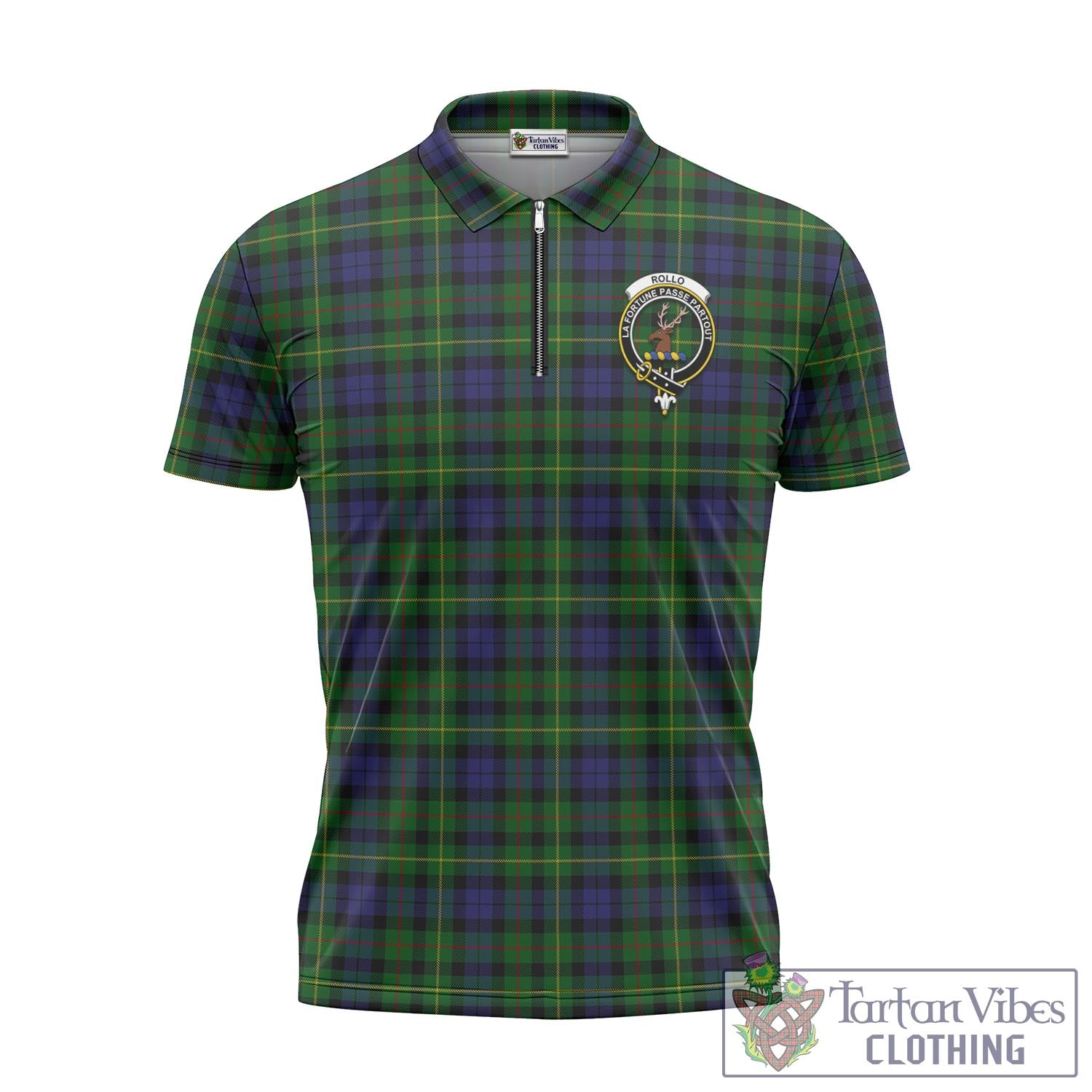 Tartan Vibes Clothing Rollo Tartan Zipper Polo Shirt with Family Crest