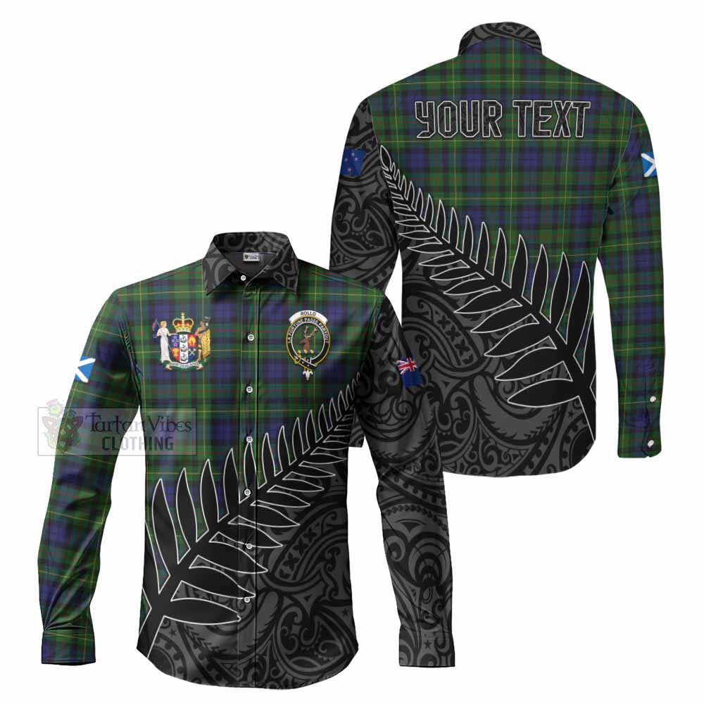 Tartan Vibes Clothing Rollo Crest Tartan Long Sleeve Button Shirt with New Zealand Silver Fern Half Style