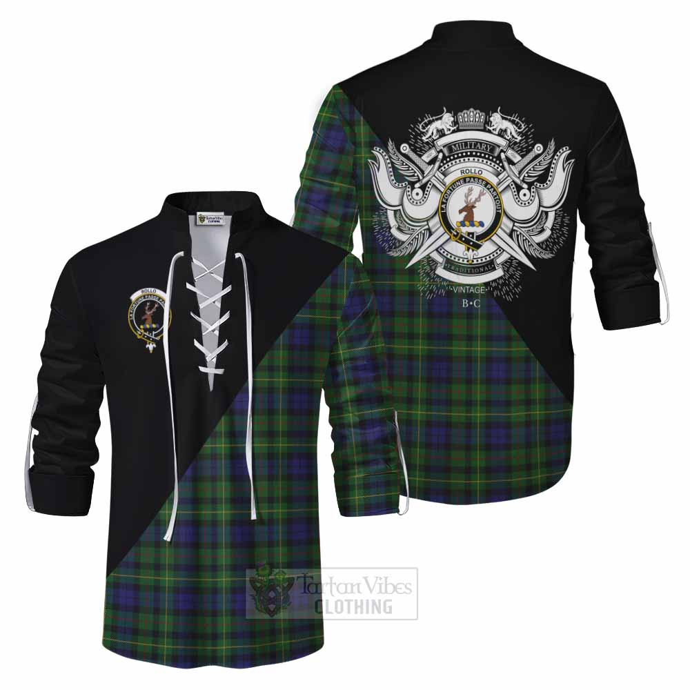 Tartan Vibes Clothing Rollo Tartan Ghillie Kilt Shirt with Family Crest and Military Logo Style