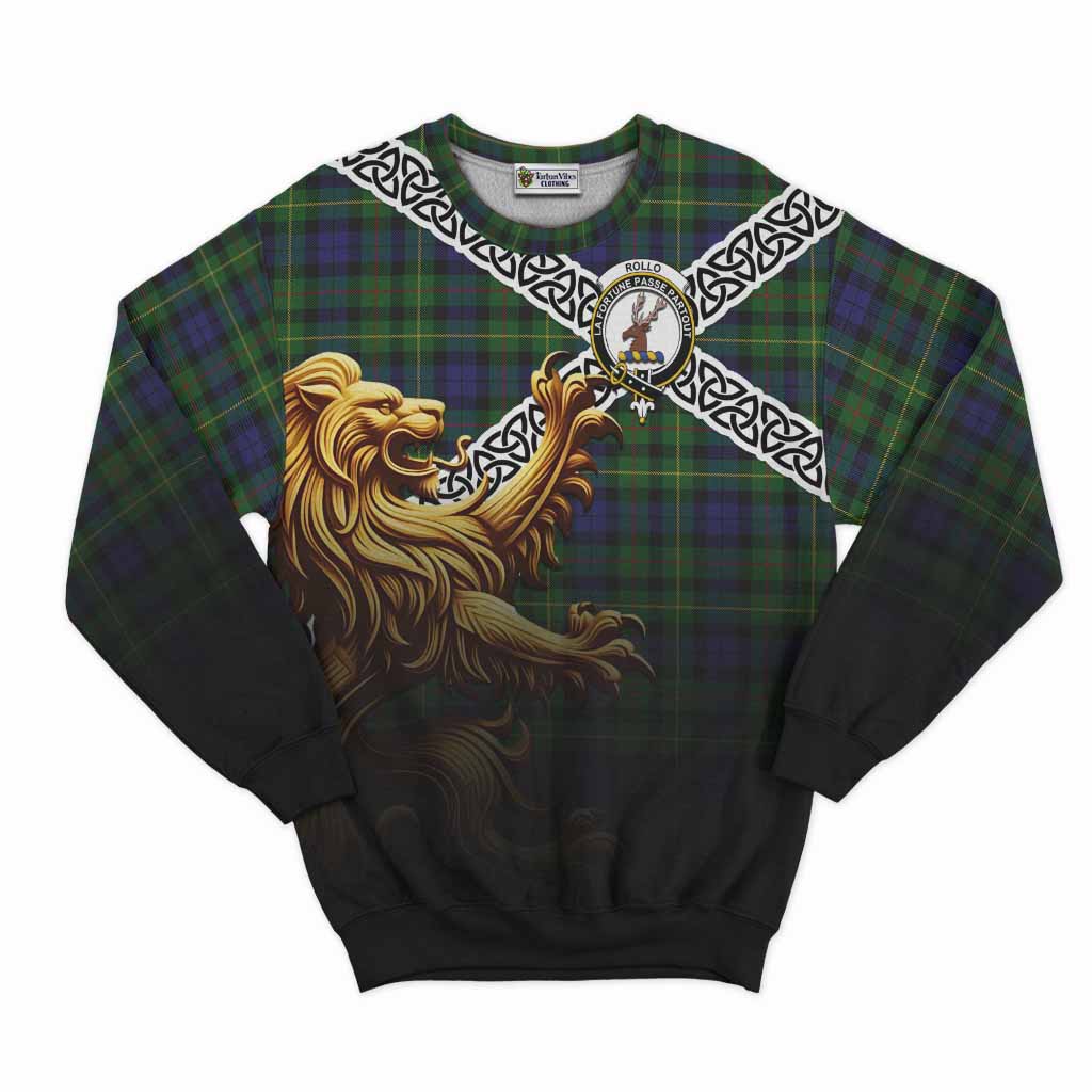 Tartan Vibes Clothing Rollo Crest Tartan Sweatshirt with Golden Lion Emblem Celtic Style