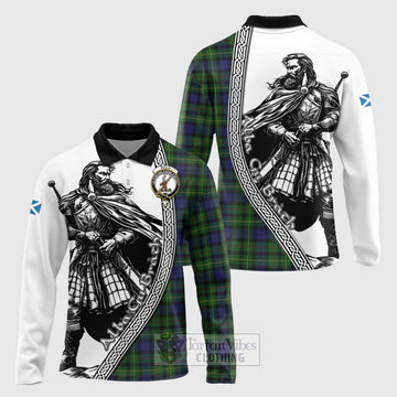 Tartan Vibes Clothing Rollo Tartan Clan Crest Long Sleeve Polo Shirt with Highlander Warrior Celtic Style