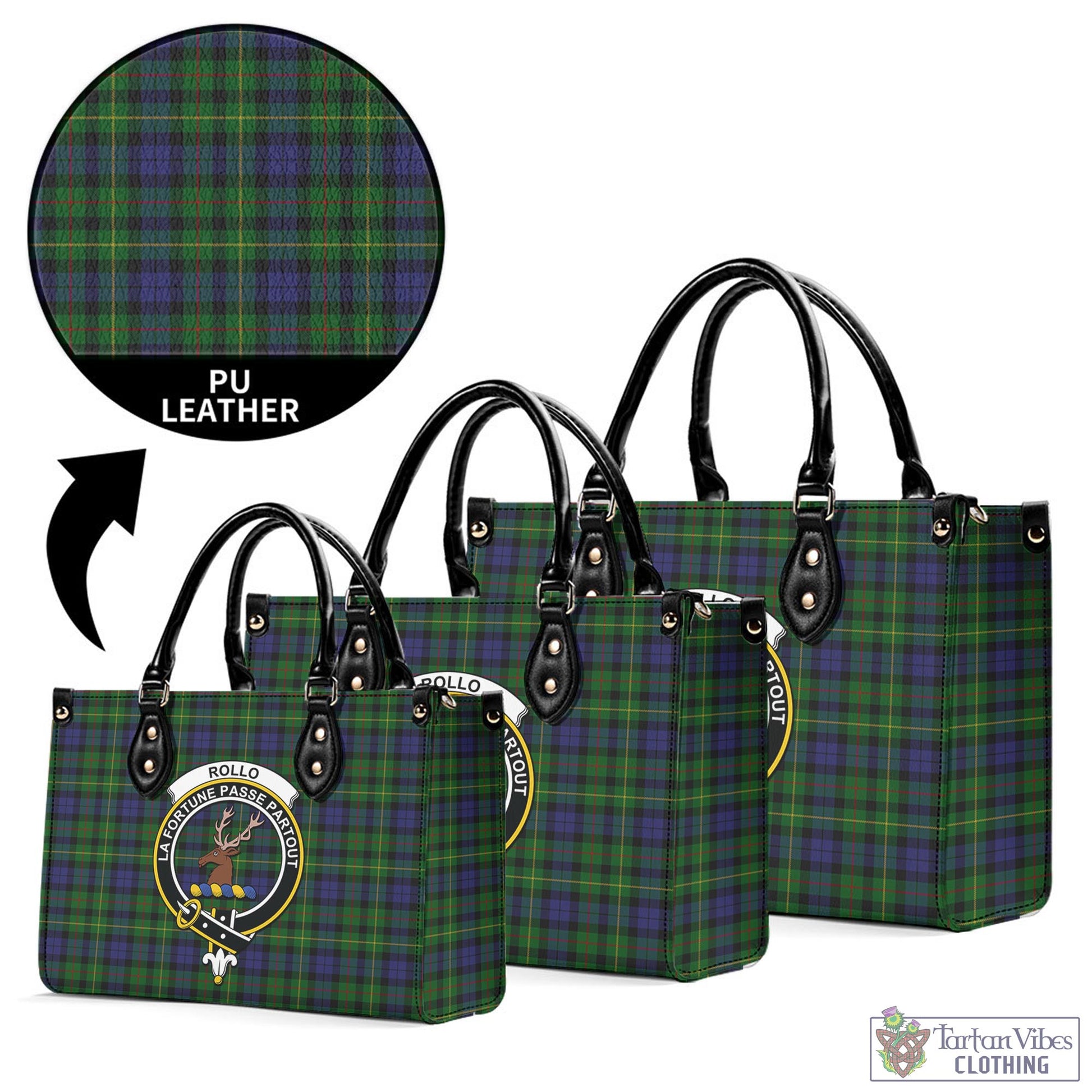Tartan Vibes Clothing Rollo Tartan Luxury Leather Handbags with Family Crest