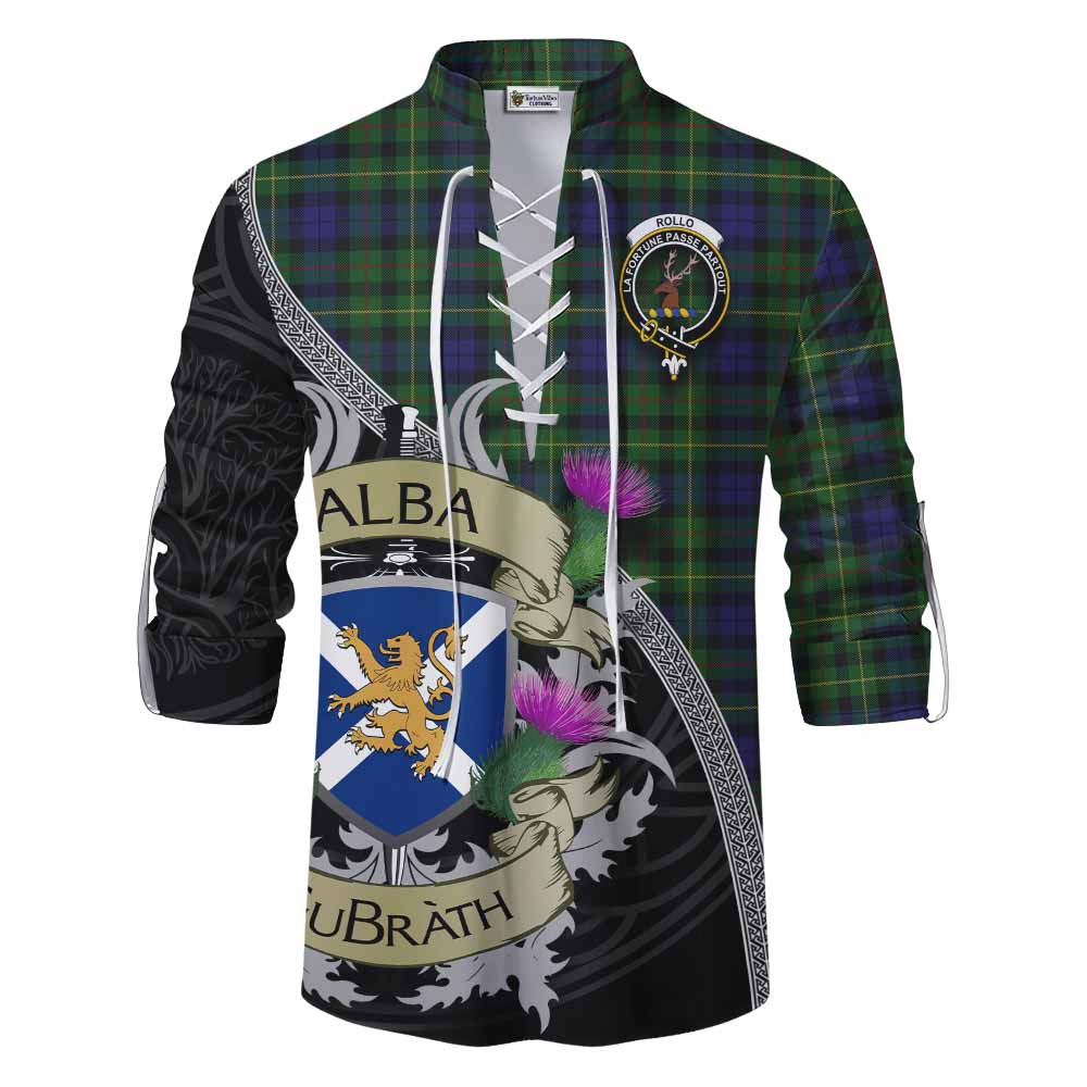 Tartan Vibes Clothing Rollo Tartan Family Crest Ghillie Kilt Shirt Lion Rampant Royal Thistle Shield Celtic Inspired