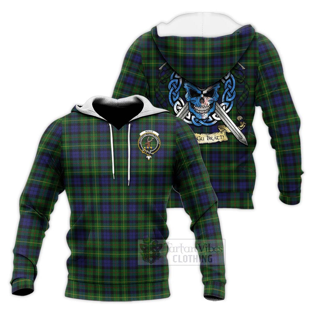 Tartan Vibes Clothing Rollo Tartan Knitted Hoodie with Family Crest Celtic Skull Style